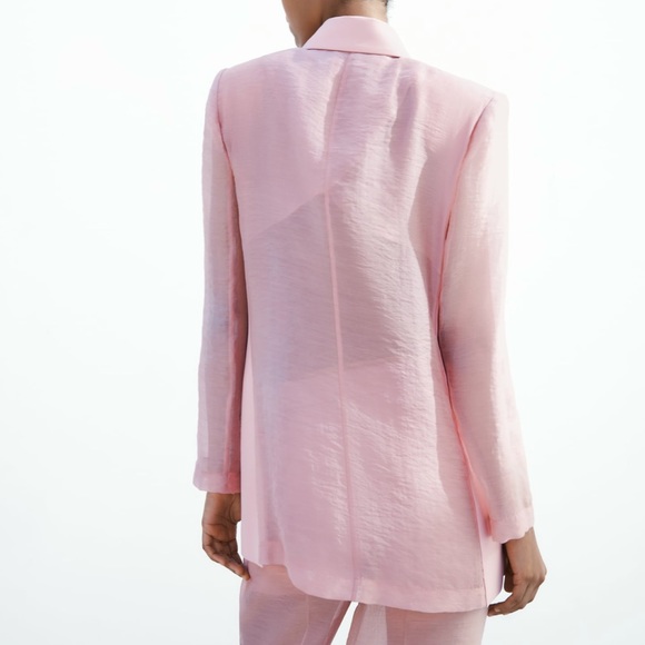 Zara mixed organza jacket / blazer pale pink NWT - Picture 4 of 8